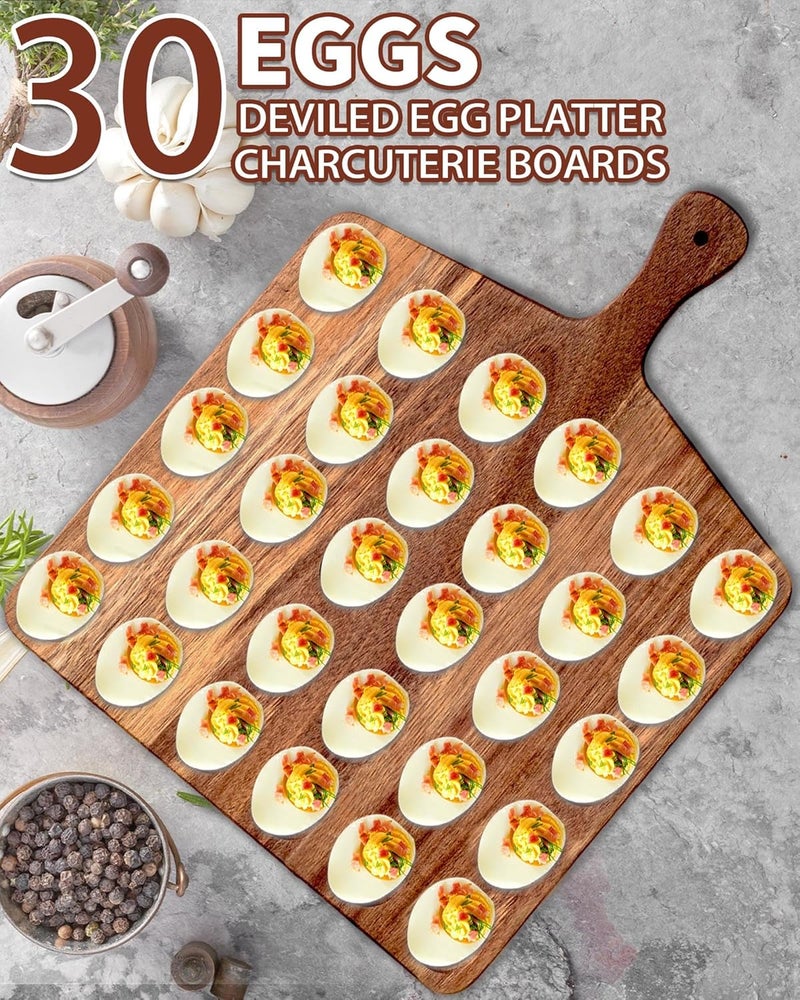 Erwuldor Acacia Wood Deviled Egg Platter-30 Holes Deviled Egg Tray.Square Multipurpose Charcuterie Board & Cheese Board for Kitchen Countertops. (Over Sized 17x13”) - Image 2